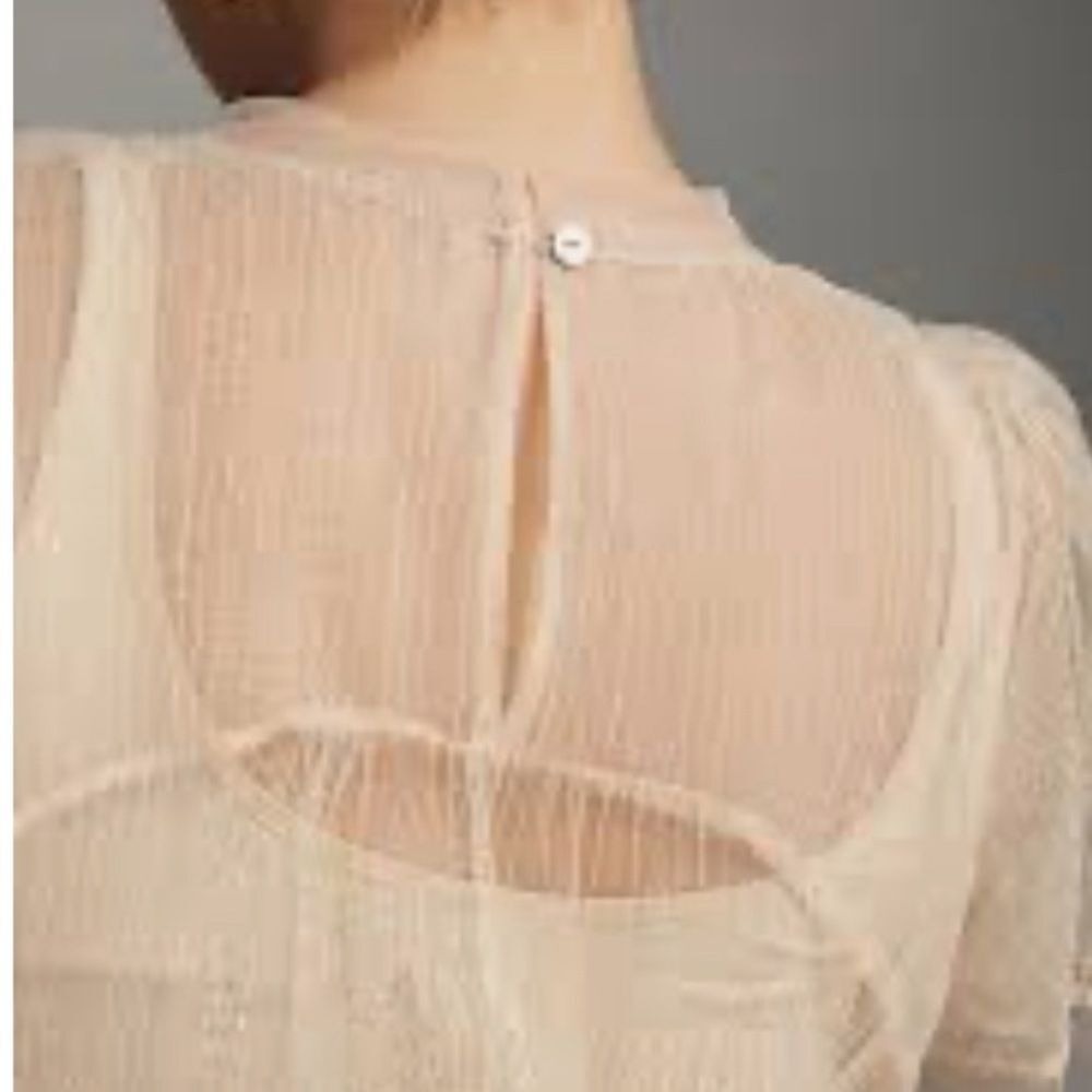 Anthropologie Sarah Hann Jody Sheer Top Blouse Neutral Shimmer Size Medium NWT - Picture 7 of 12